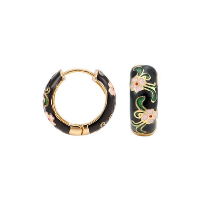 Vintage Enamel Leaf Flower Hoop Earrings Women Wedding Party Jewelry