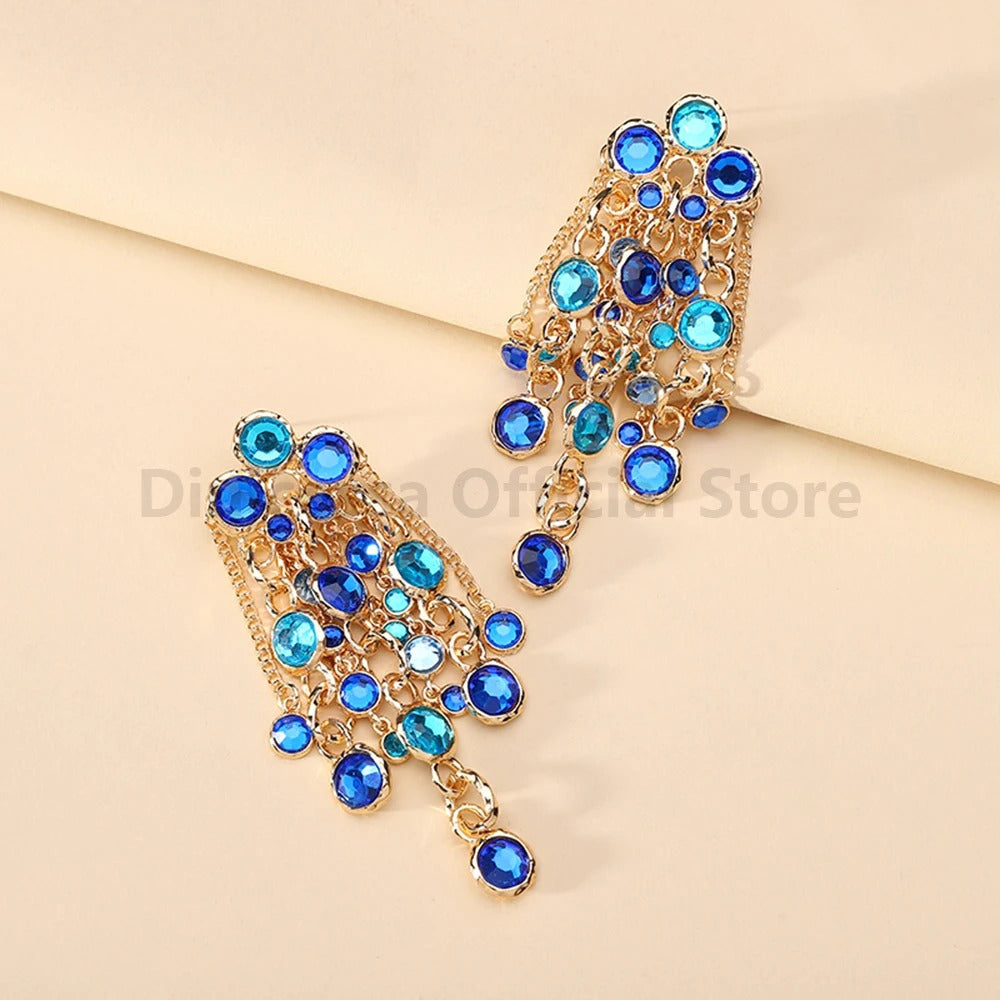 Shiny Rhinestone Decor Dangle Drop Earrings For Women Luxury Design Charm Elegant Female Wedding Party Jewelry Accessories Gift
