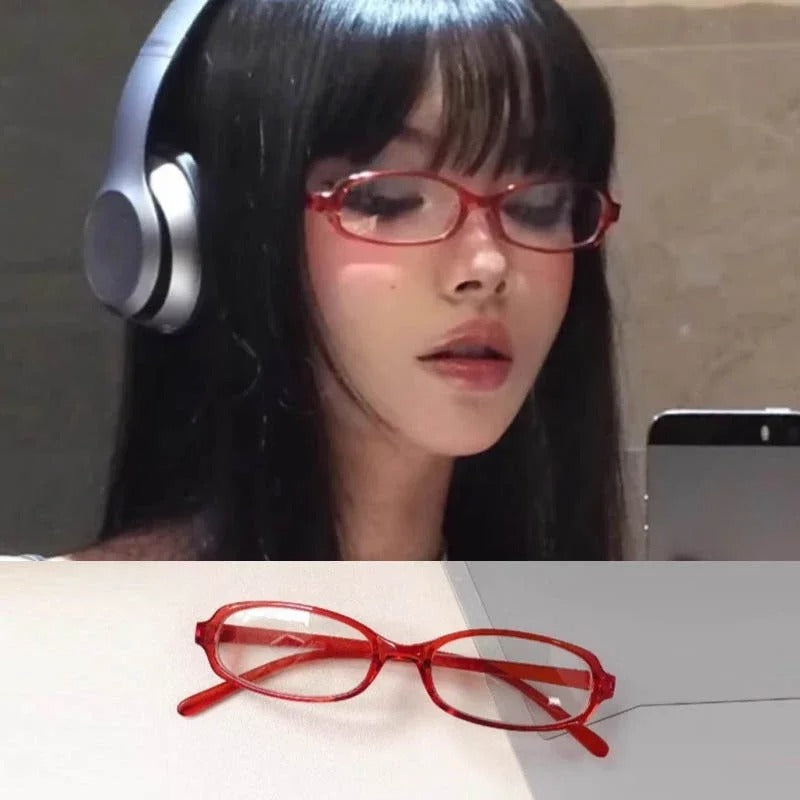 Retro Blue-Green Oval Small Frame Anti-Blue Light Glasses Women’s Y2K