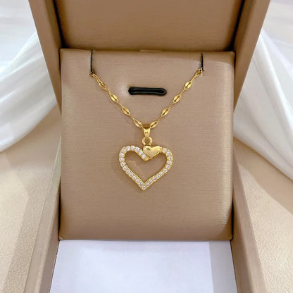 Stainless Steel Gold Plated Hollow Out Heart Pendant Necklace For Women Girls Birthday Anniversaries Infinite Love Jewelry