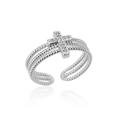Luxury Zircon Cross Ring Adjustable Stainless Steel Women’s Jewelry Gift 2025.