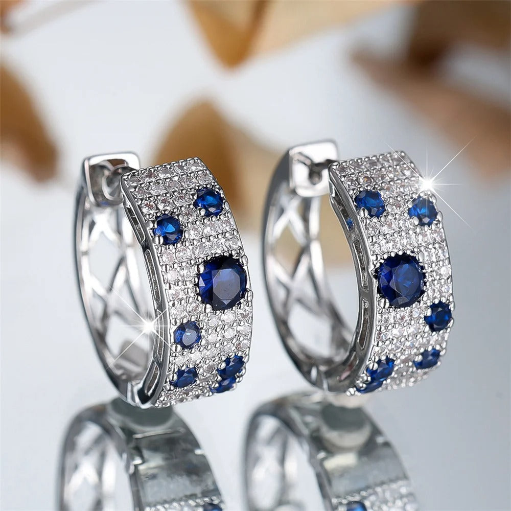 White & Blue Zircon Hoop Earrings Gold Women’s Wedding Jewelry