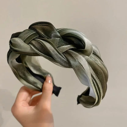 Shiny Twisted Braid Headband Wide Mesh Hairband for Women
