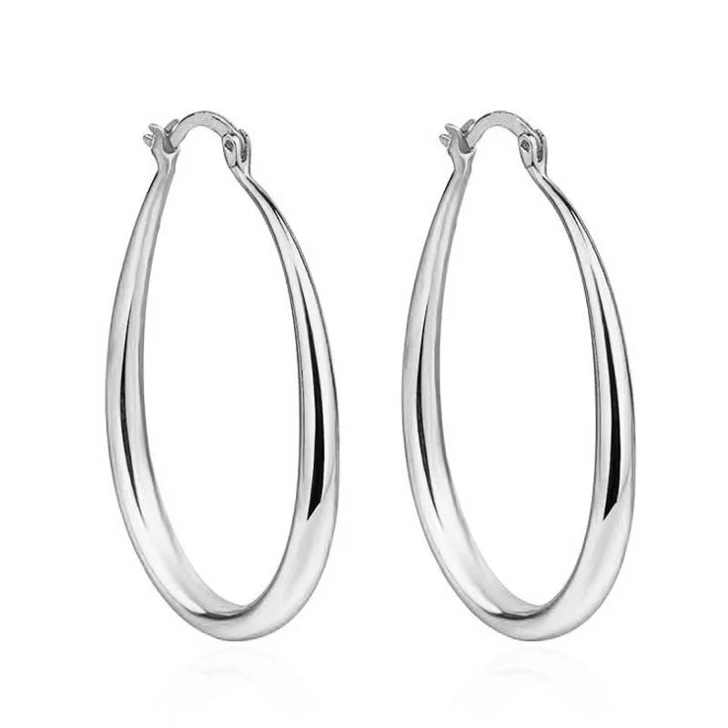 Shiny Gold and Sliver Color Plain Hoop Earrings for Women Engagement Wedding Jewelry Gift