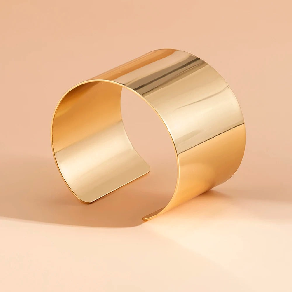 Gold Color Wide Cuff Bracelet for Women Simple Open Bangle