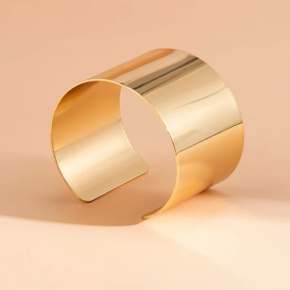 Gold Color Wide Cuff Bracelet for Women Simple Open Bangle