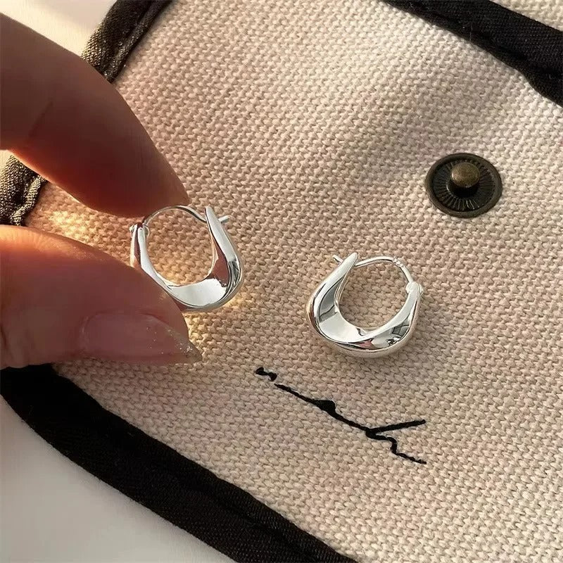 925 Sterling Silver Hoops Earrings for Women Fashion Simple Chunky Round Circle Drop Earring Prevent Allergy Jewelry Party Gifts