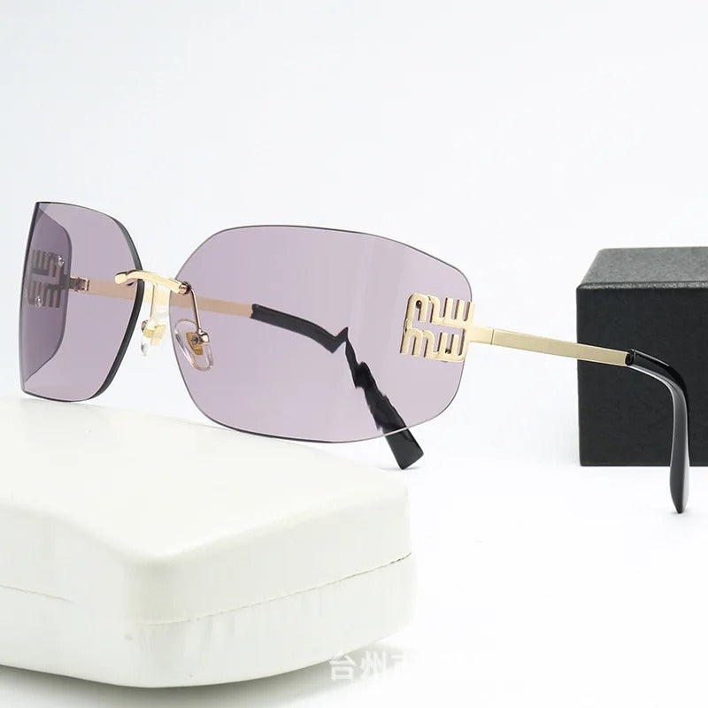 Curved One-Piece Frameless Square Sunglasses for Women UV400