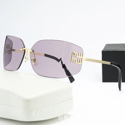 Curved One-Piece Frameless Square Sunglasses for Women UV400