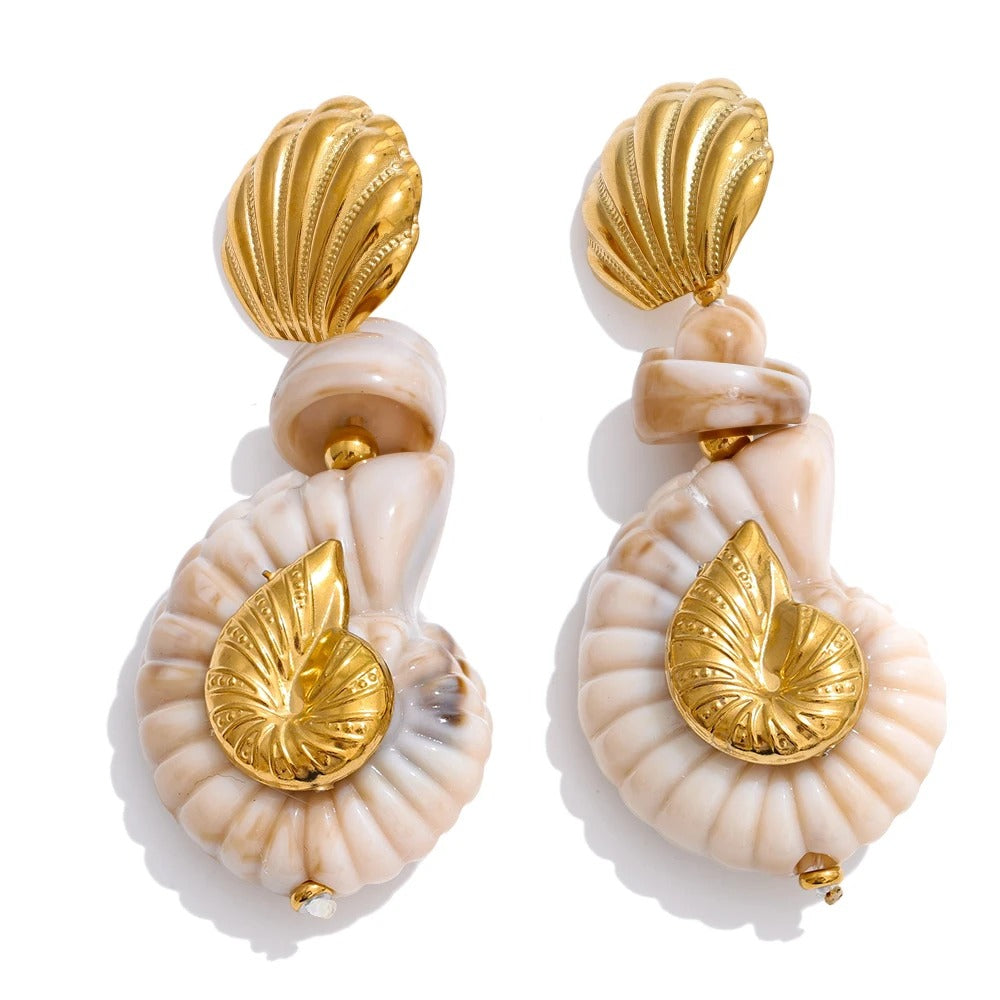Yhpup Ocean Resin Shell Conch Drop Earrings for Women