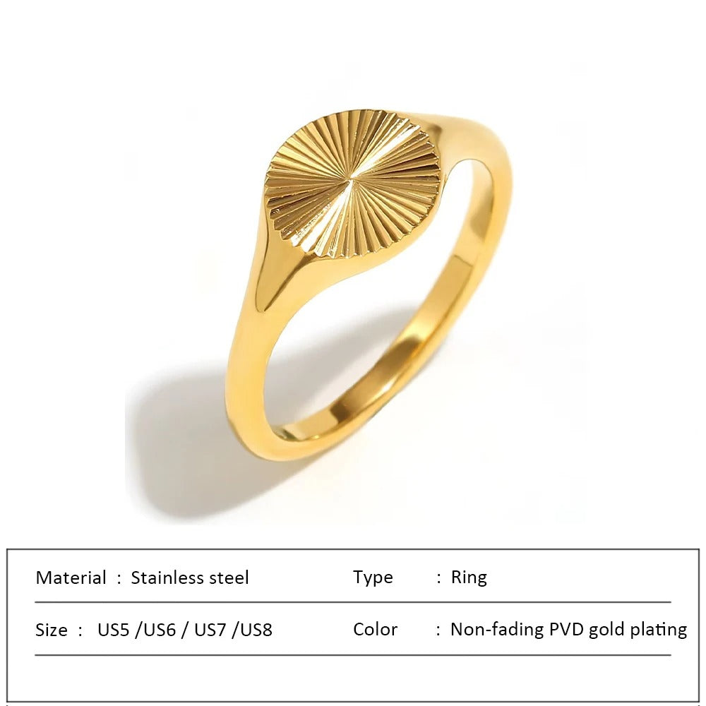 Elegant Wave Texture Stainless Steel Dome Ring for Women