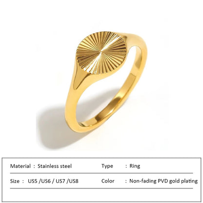Elegant Wave Texture Stainless Steel Dome Ring for Women