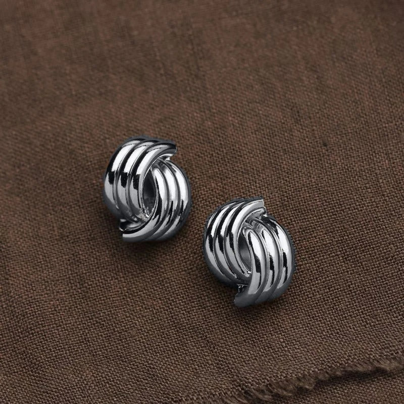 Three-Layer Textured Intersecting Knot Earrings for Women Gold Color Stainless Steel Earring Vintage Jewelry Gift