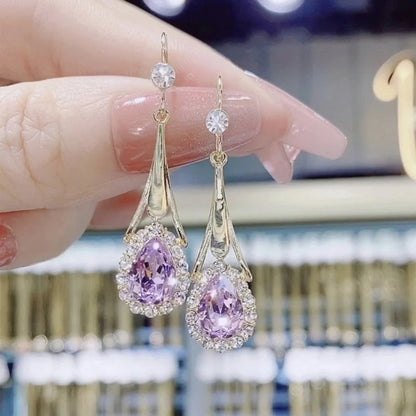 Shiny Crystal Water Drop Earrings Long Pendant Women