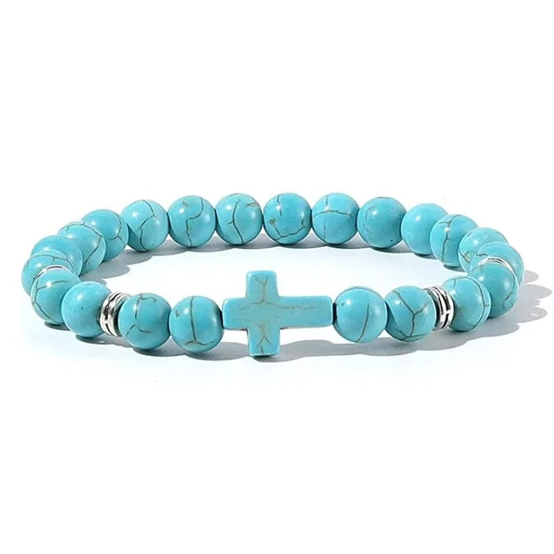 Natural Stone Wood Bead Rosary Bracelet for Women Jewelry