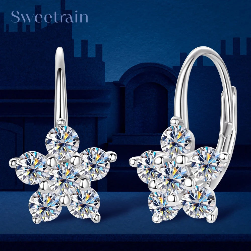 S925 Sterling Silver Diamond Earrings Women Girls Sparkly Hoop Jewelry