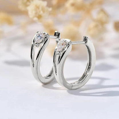 Chic Circle Hoop Earrings Women Gold Color Pear Cubic Zirconia Gift