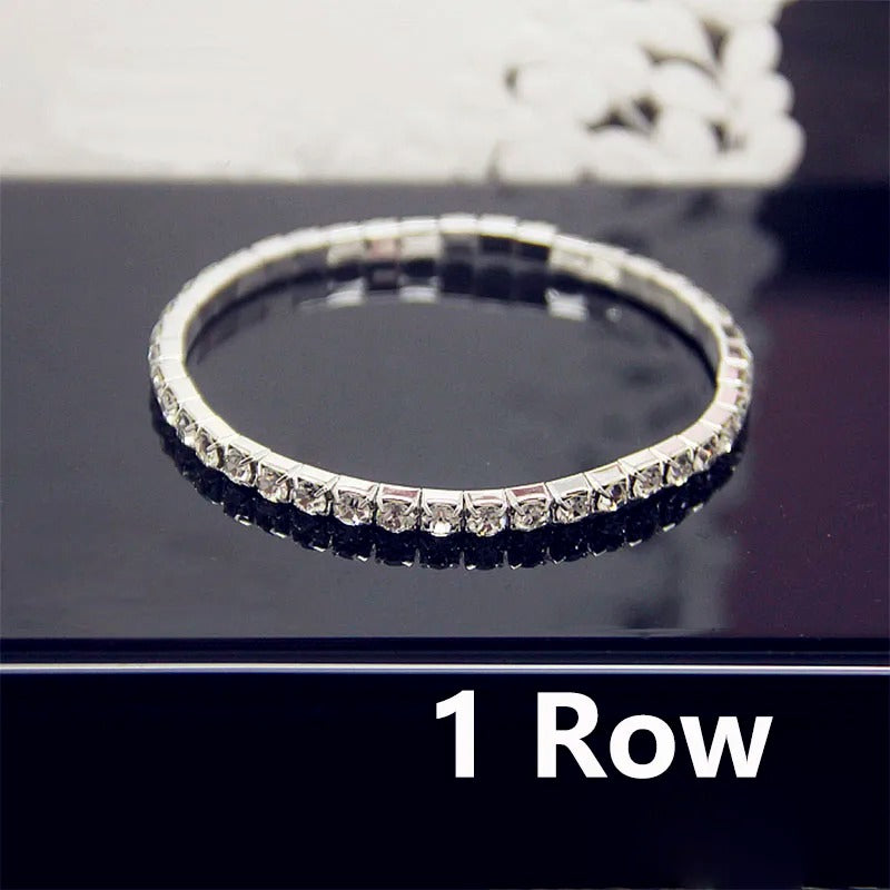 Luxury Full White Zircon Crystal Elastic Bracelet Bling Iced Out Rhinestone Women's Bracelet for Women Wedding Jewelry