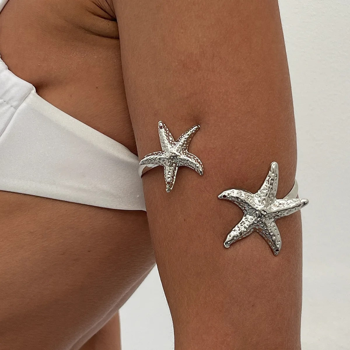 Metal Starfish Open Cuff Bangles for Women Gold Color Punk Flower Geometric Arm Bracelet Summer Beach Party Jewelry Gifts