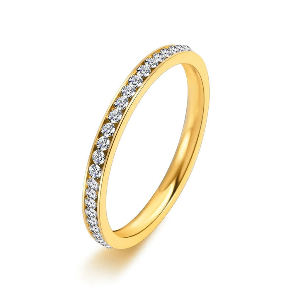 Iced Out Cubic Zirconia Ring Female Gold Silver Color Stainless Steel Wedding Rings for Women Fashion Jewelry Gift