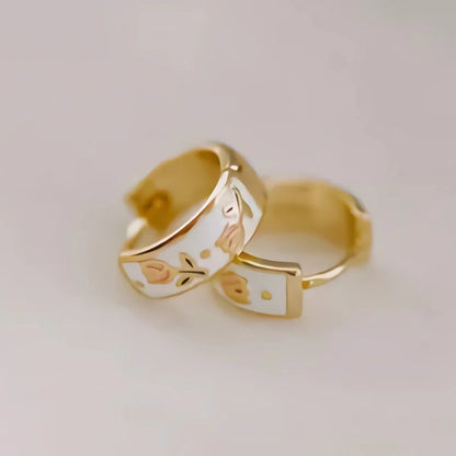 White & Pink Tulip Hoop Earrings Gold Plated Floral Jewelry
