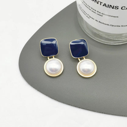 Vintage Square Earrings 925 Silver Red Blue Korean Fashion Jewelry