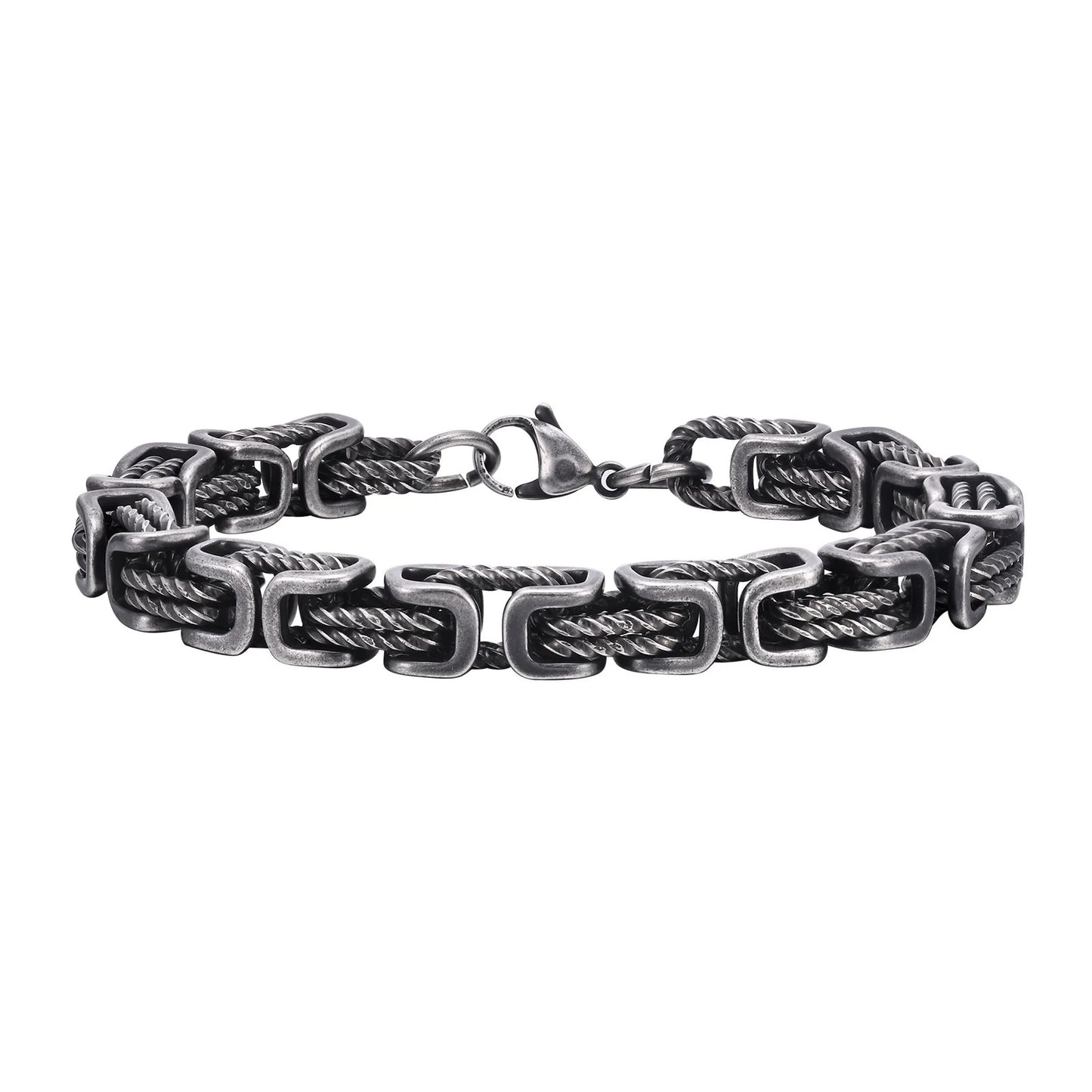 Men’s Chunky Byzantine Bracelet 8mm Grey Stainless Steel Wristband