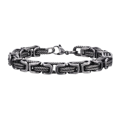 Men’s Chunky Byzantine Bracelet 8mm Grey Stainless Steel Wristband