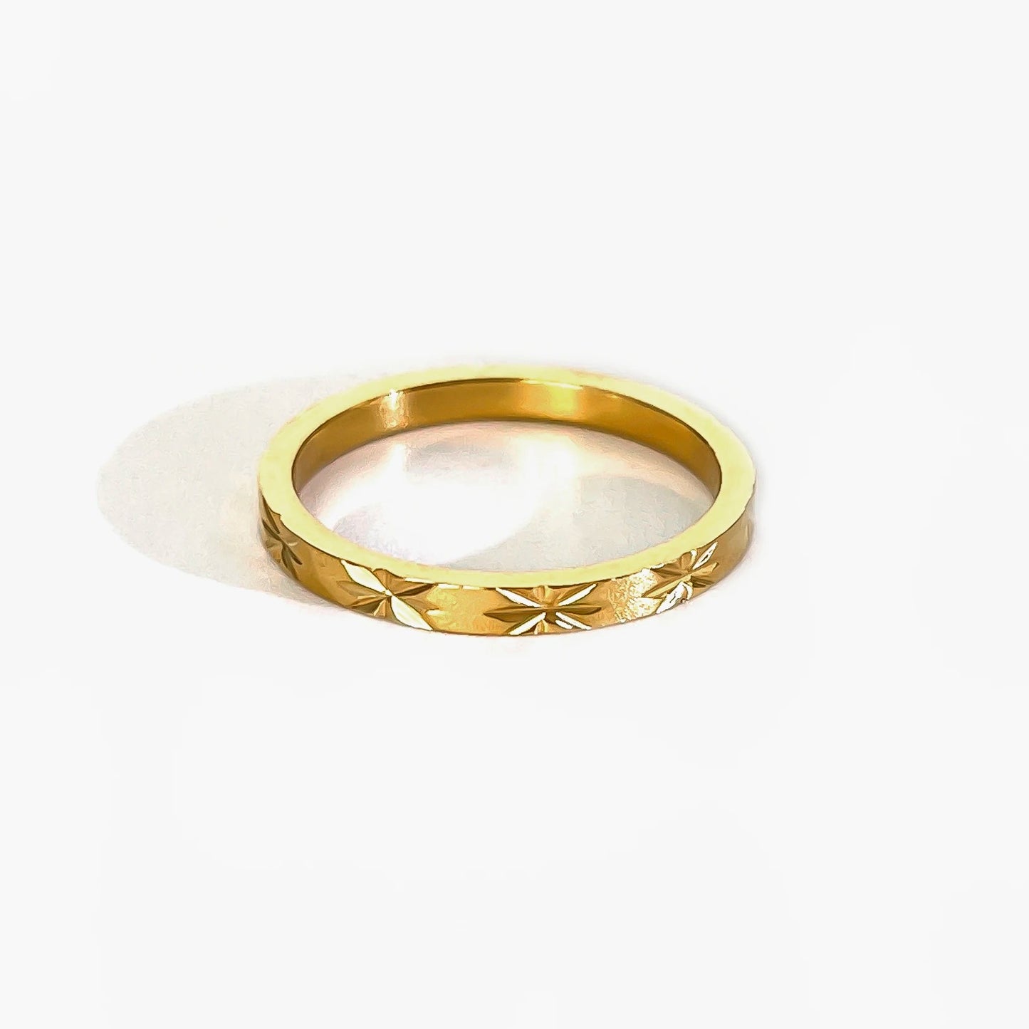 Gold-Plated Starburst Stainless Steel Ring Women’s Stackable Jewelry