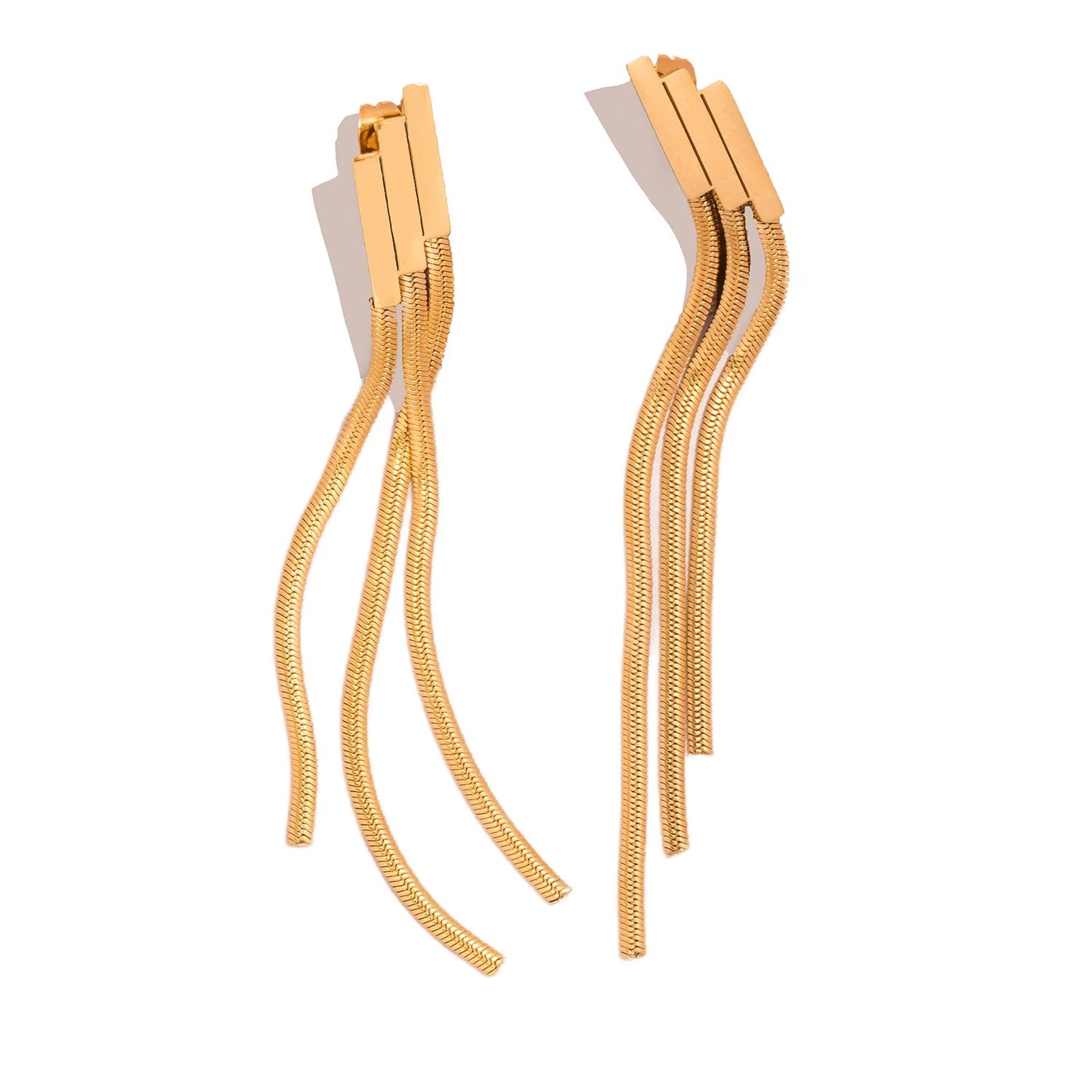 Three Layer Geometric Tassel Earrings 18K Gold Plated Women