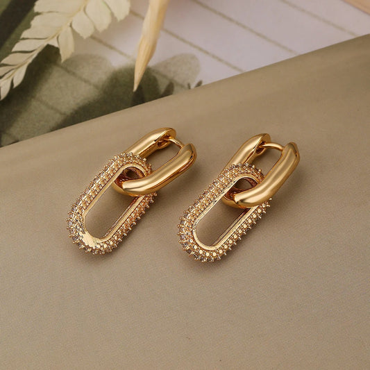 Punk Double Loop Drop Earrings Women Gold Geometric Round Jewelry