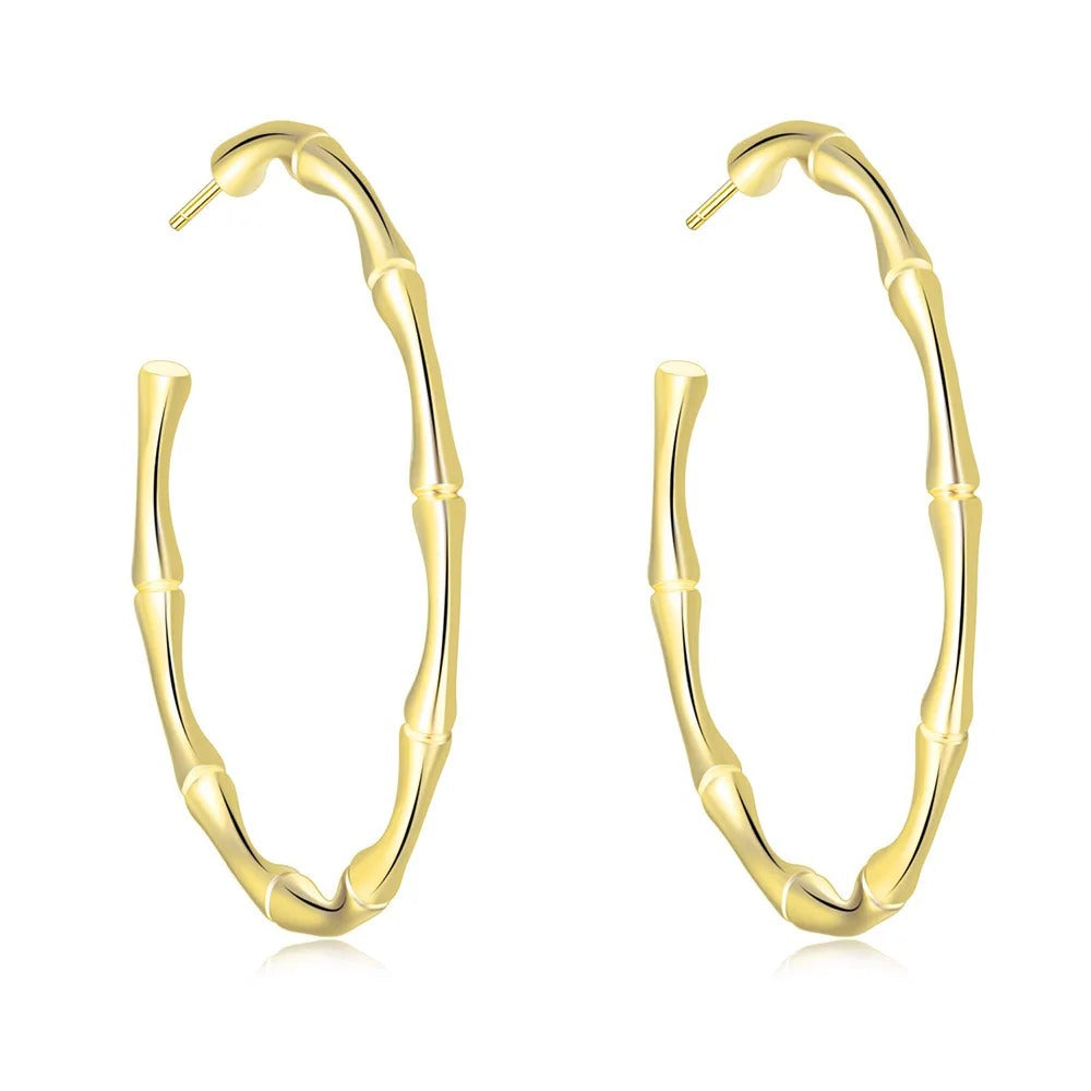 Rose Gold Bamboo Hoop Earrings Simple Aesthetic for Women