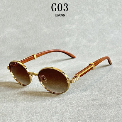 Oval Wooden Sunglasses Luxury Vintage Designer Fashion Eyewear for Men & Women