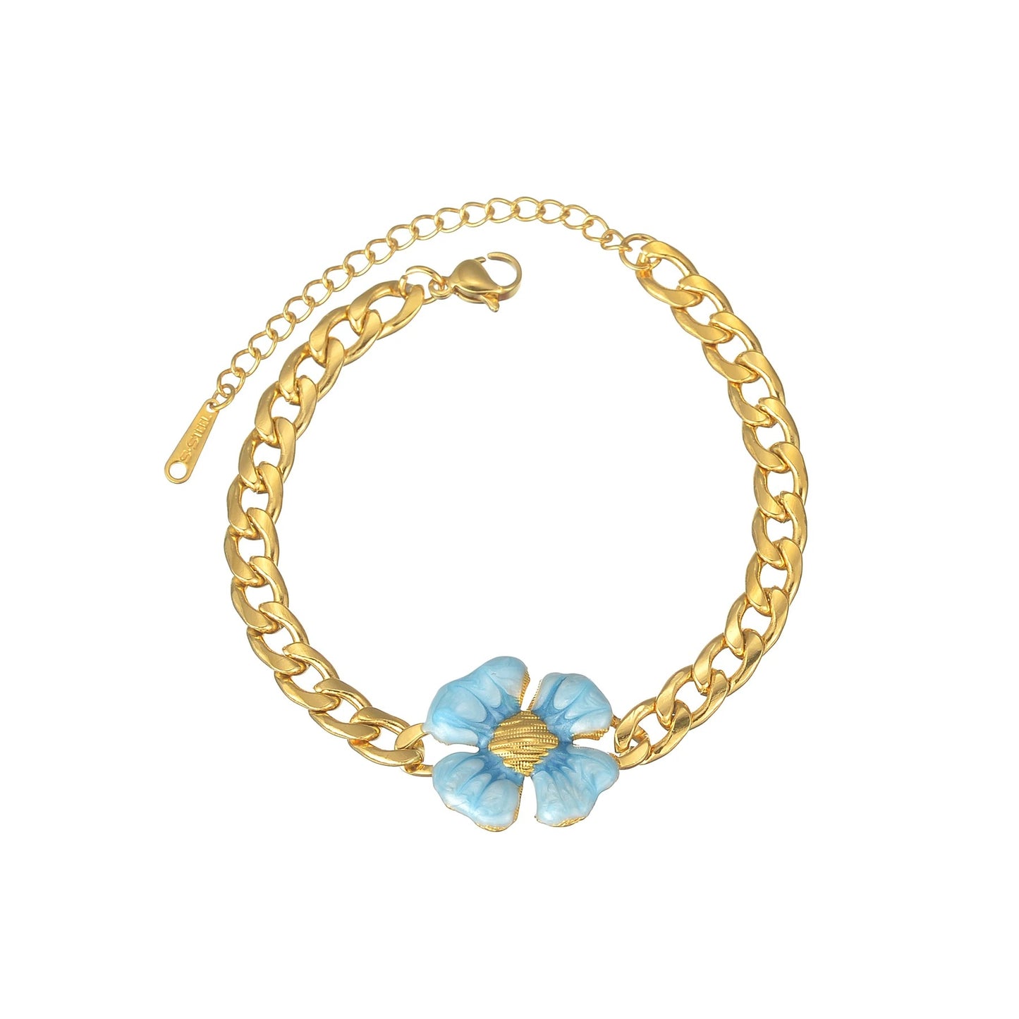 Stainless Steel Flower Bracelet Chunky Cuban Link Gold Women Jewelry