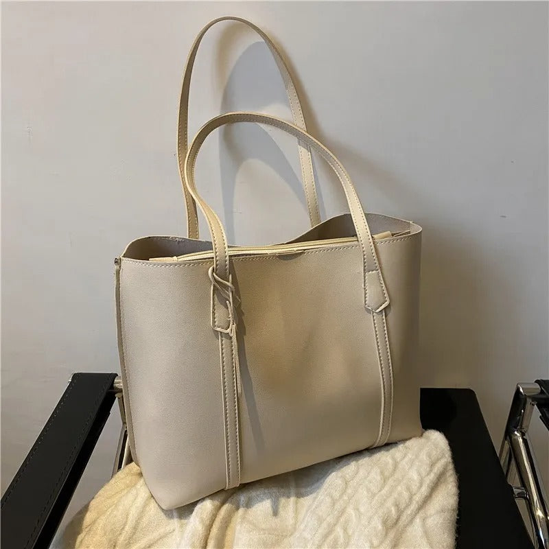 Large Capacity Soft Leather Tote Bag Casual Korean Style Shoulder Handbag for Women