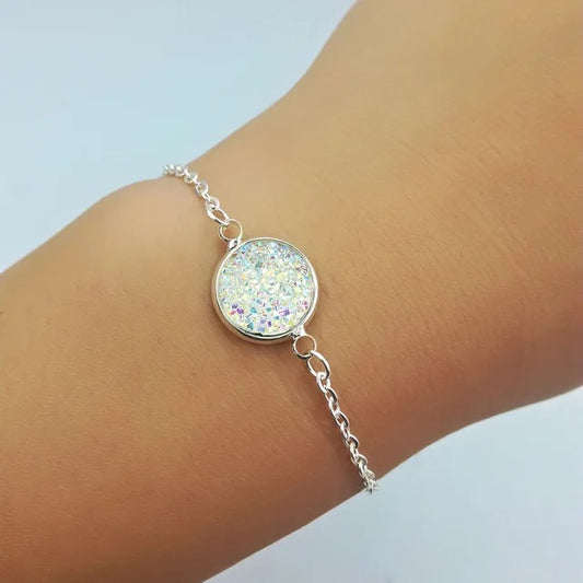 New Charm Stainless Steel Hand Bracelets Bangles for Women Round Rhinestone Linked Chain Bracelet Wrist Accessories