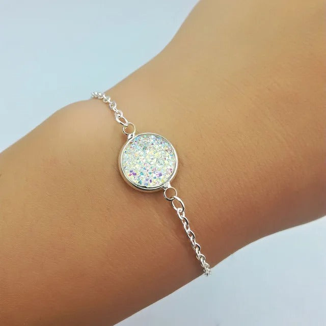 New Charm Stainless Steel Hand Bracelets Bangles for Women Round Rhinestone Linked Chain Bracelet Wrist Accessories