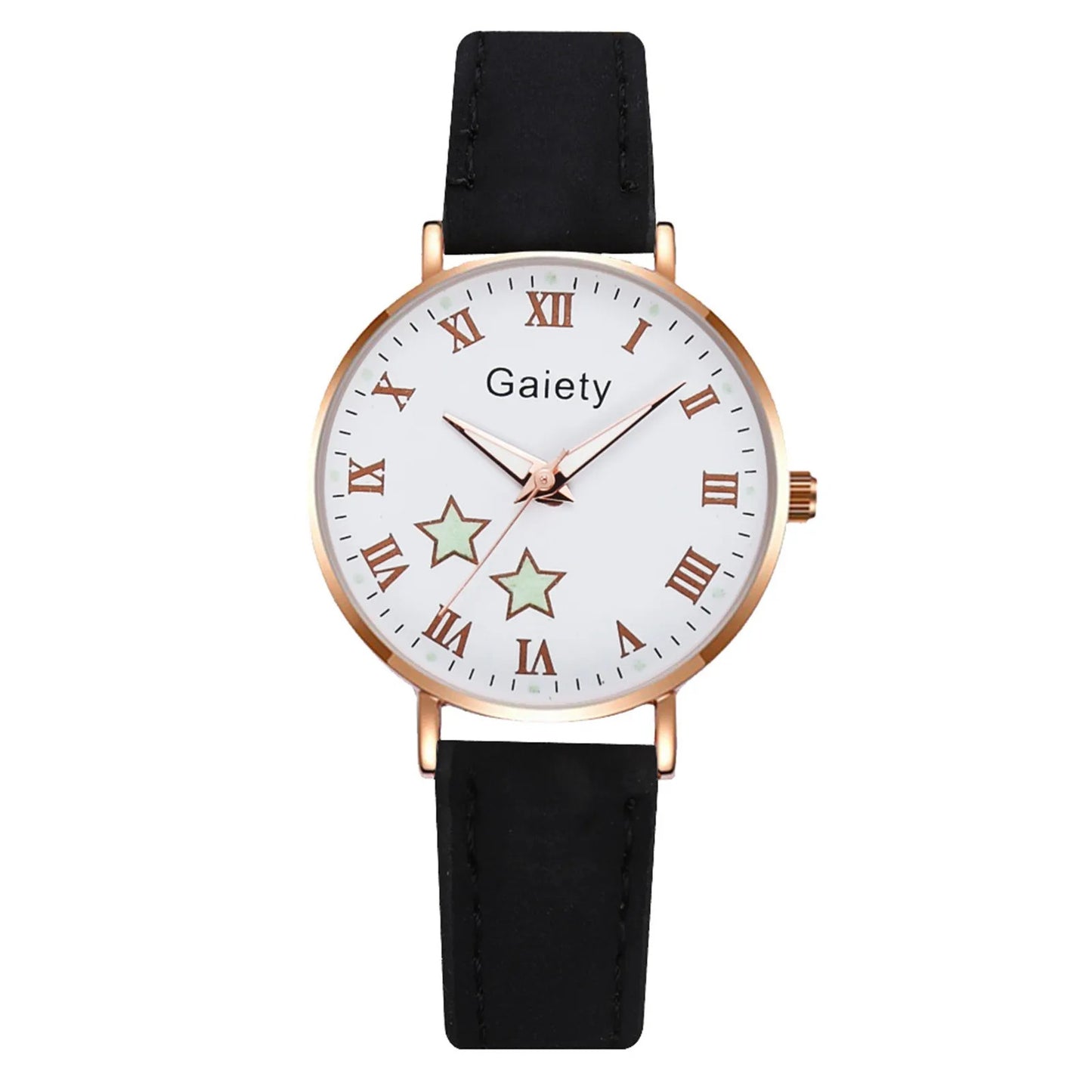 Ladies Quartz Watch with Leather Strap Star Pattern Dial