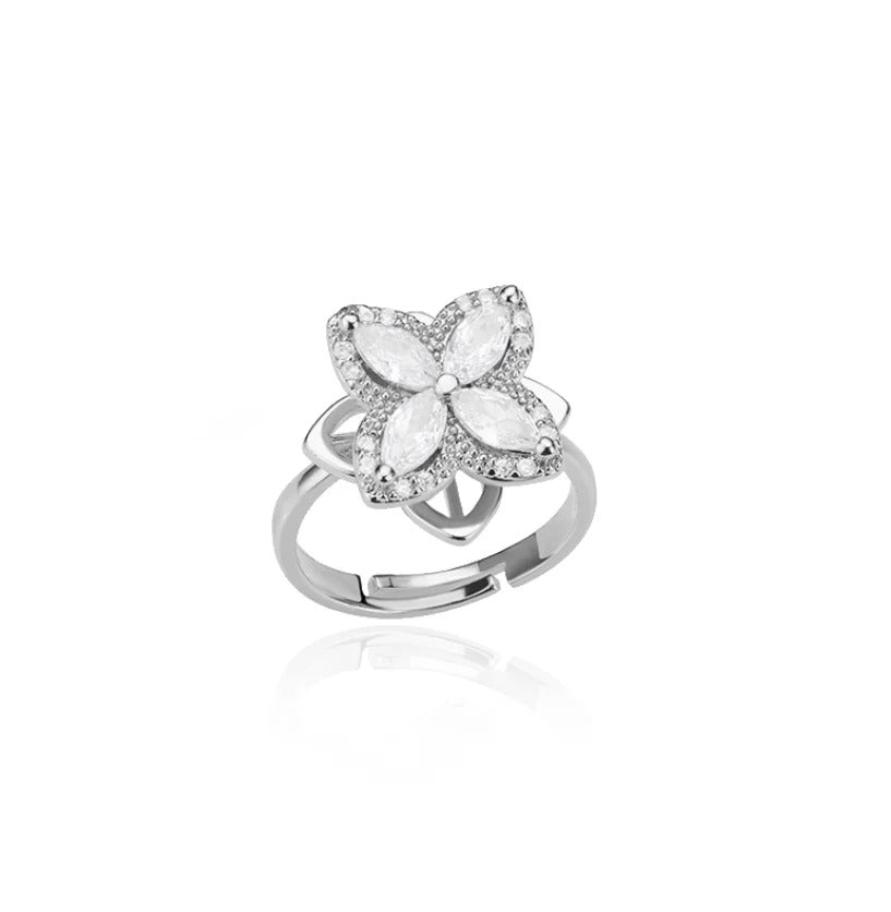 Zircon Heart Four Leaf Clover Rings For Women Stainless Steel Anti Stress Anxiety Fidget Ring Jewelry Gift