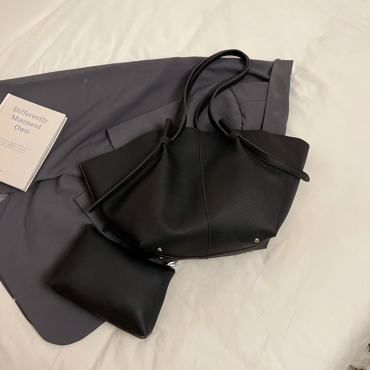 Luxury 2-in-1 Soft PU Leather Shoulder Tote Set Large Shopper Bag