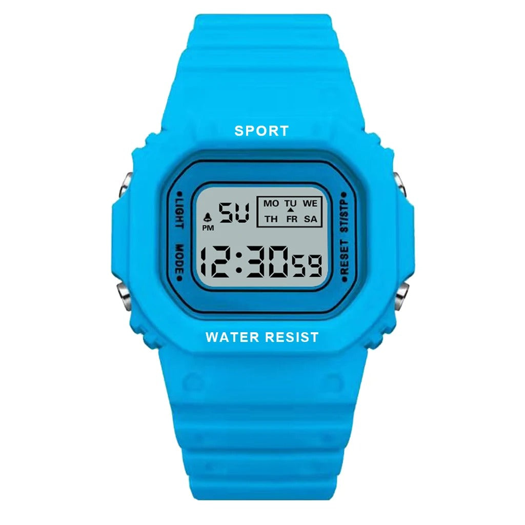 Sports Watch Girls Student LED Electronic Watch Colorful Women Square Digital Watches Waterproof Rubber Clock
