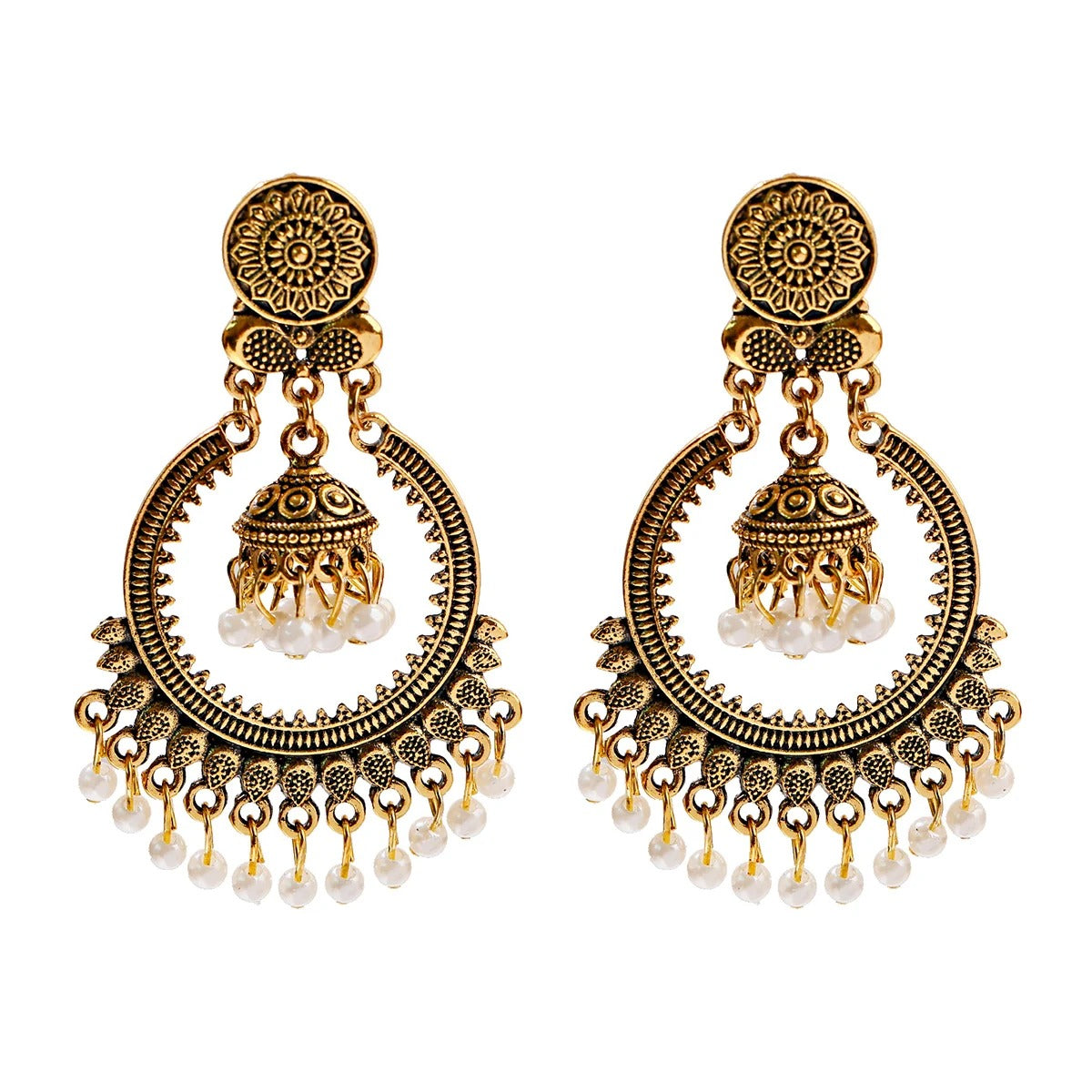 Boho Vintage Purple Beads Round Dangle Earrings for Women Fashion Gold Color Alloy Bells Tassel Earrings Wedding Jewelry