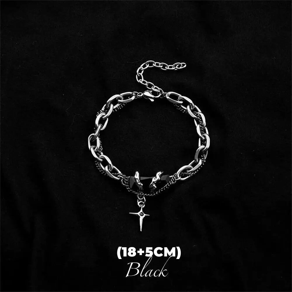 Black Zircon Star Bracelet Titanium Steel Punk Unisex Jewelry