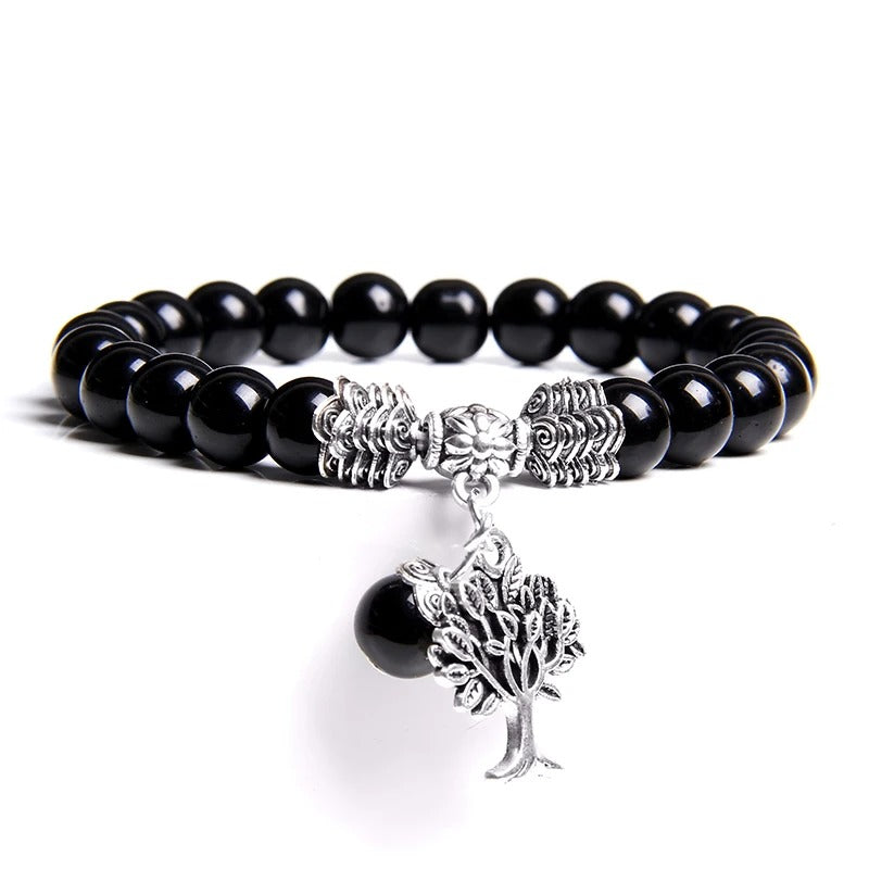 Tree of Life Tiger Eye Stone Bead Bracelet Elastic Jewelry Unisex