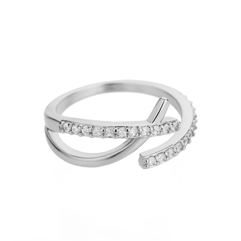Irregular Geometric Zircon Ring Stainless Steel Open Finger Couple & Engagement Jewelry for Women ✨💍