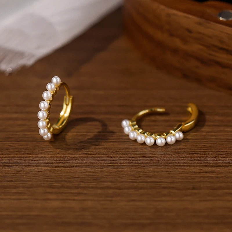Sterling Silver Pearl Hoop Earrings for Women Classic Fine Jewelry Minimalist Accessories