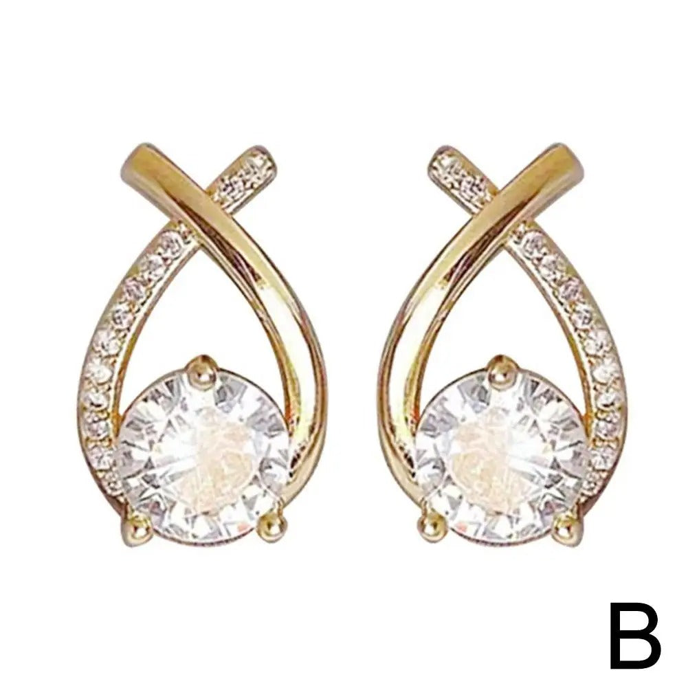Korean Style Elegant Crystal Cross Stud Earrings for Women Girls Fishtail Hoop Earrings Gifts for Women