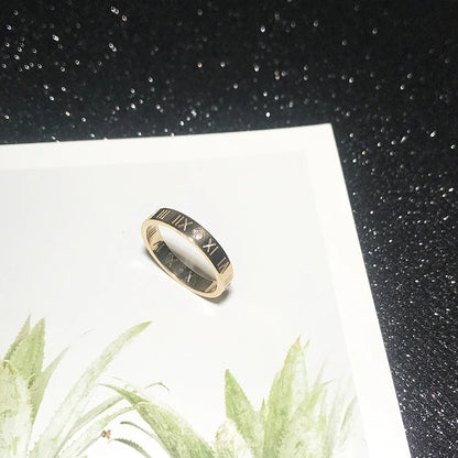 Rose Gold Roman Numeral Couple Ring Zircon Titanium Steel