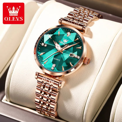 OLEVS Women’s Quartz Watch Rhombic Mirror Design Waterproof