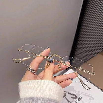 Transparent Square Rimless Blue Light Glasses Stylish Women